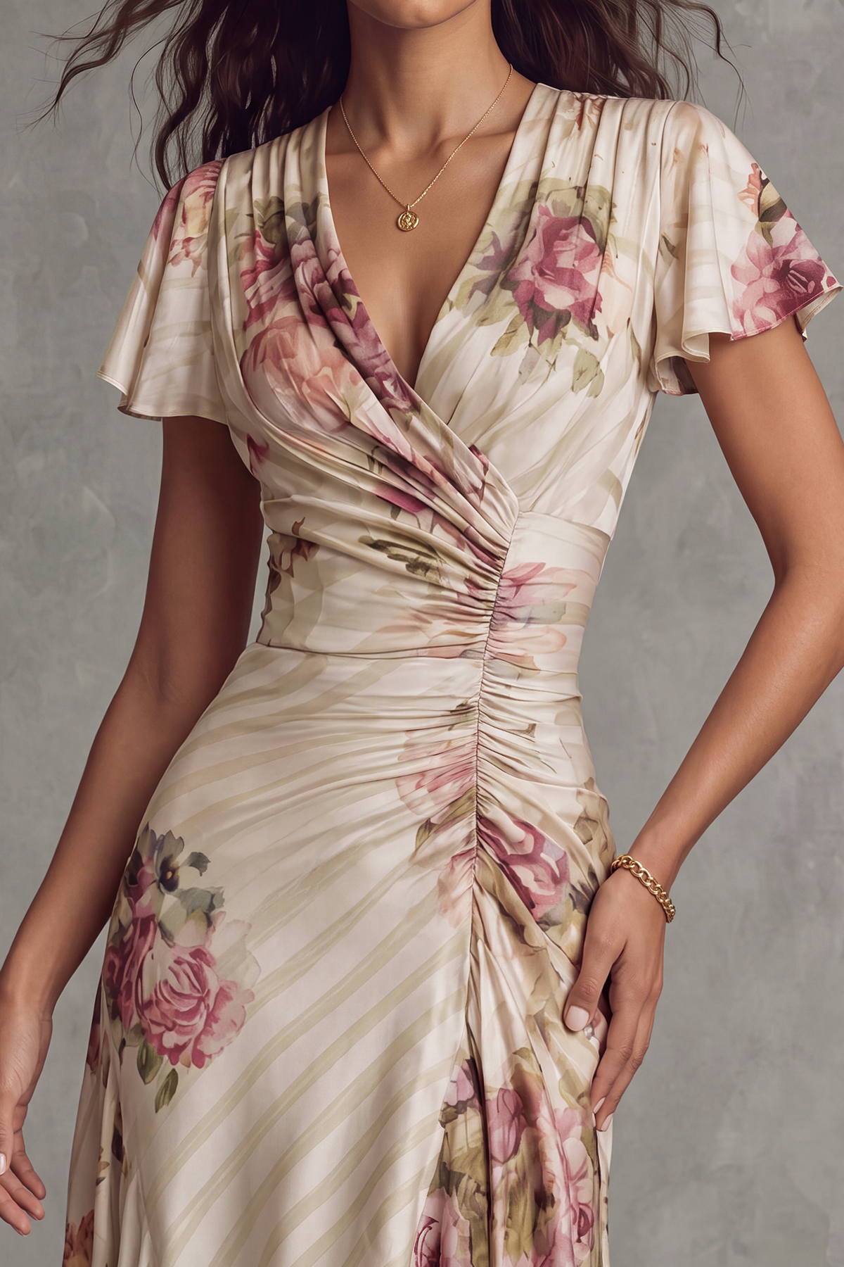 Langley Floral Ruched Midi Dress