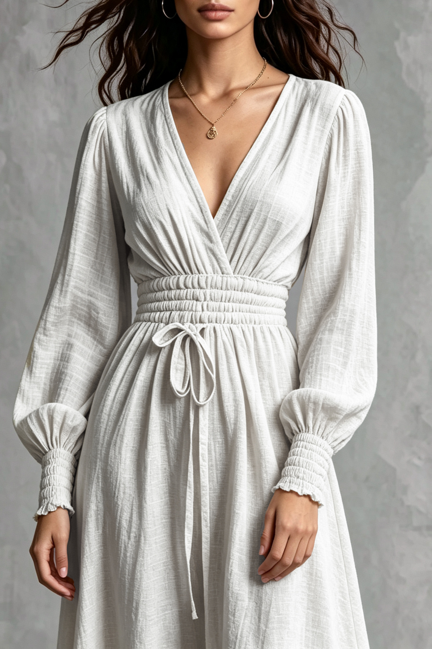 Leah V Neck Ruched Tie Up Maxi Dress
