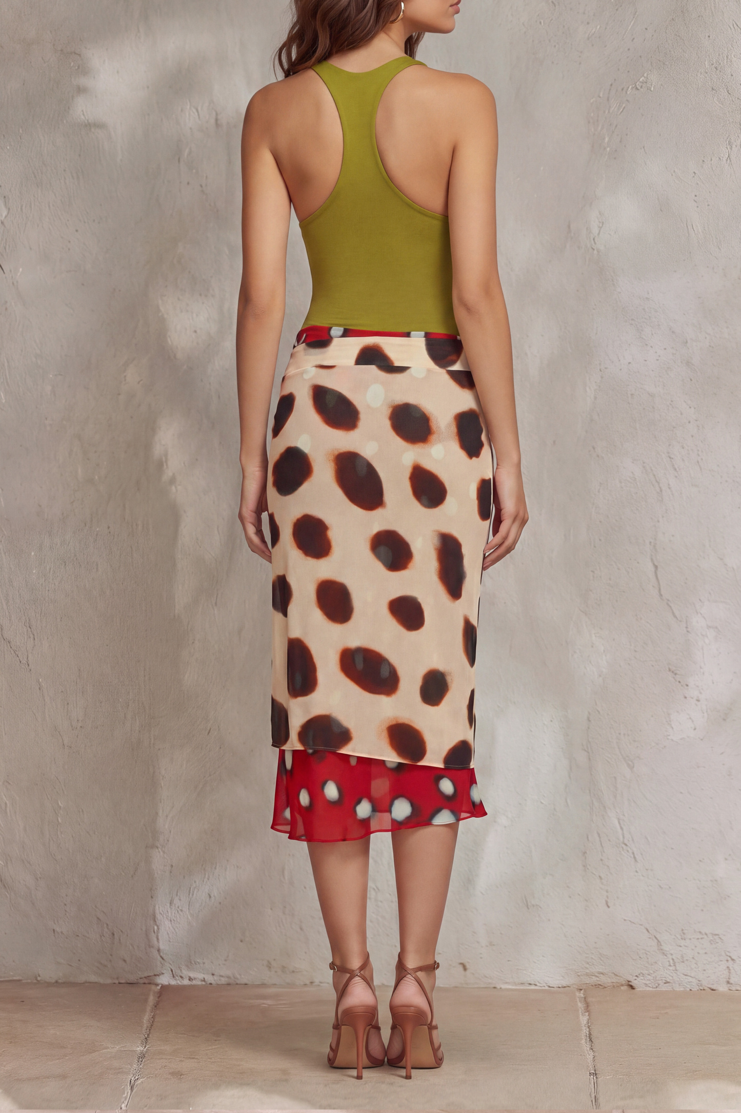Mira Asymmetrical Tie Print Midi Skirt