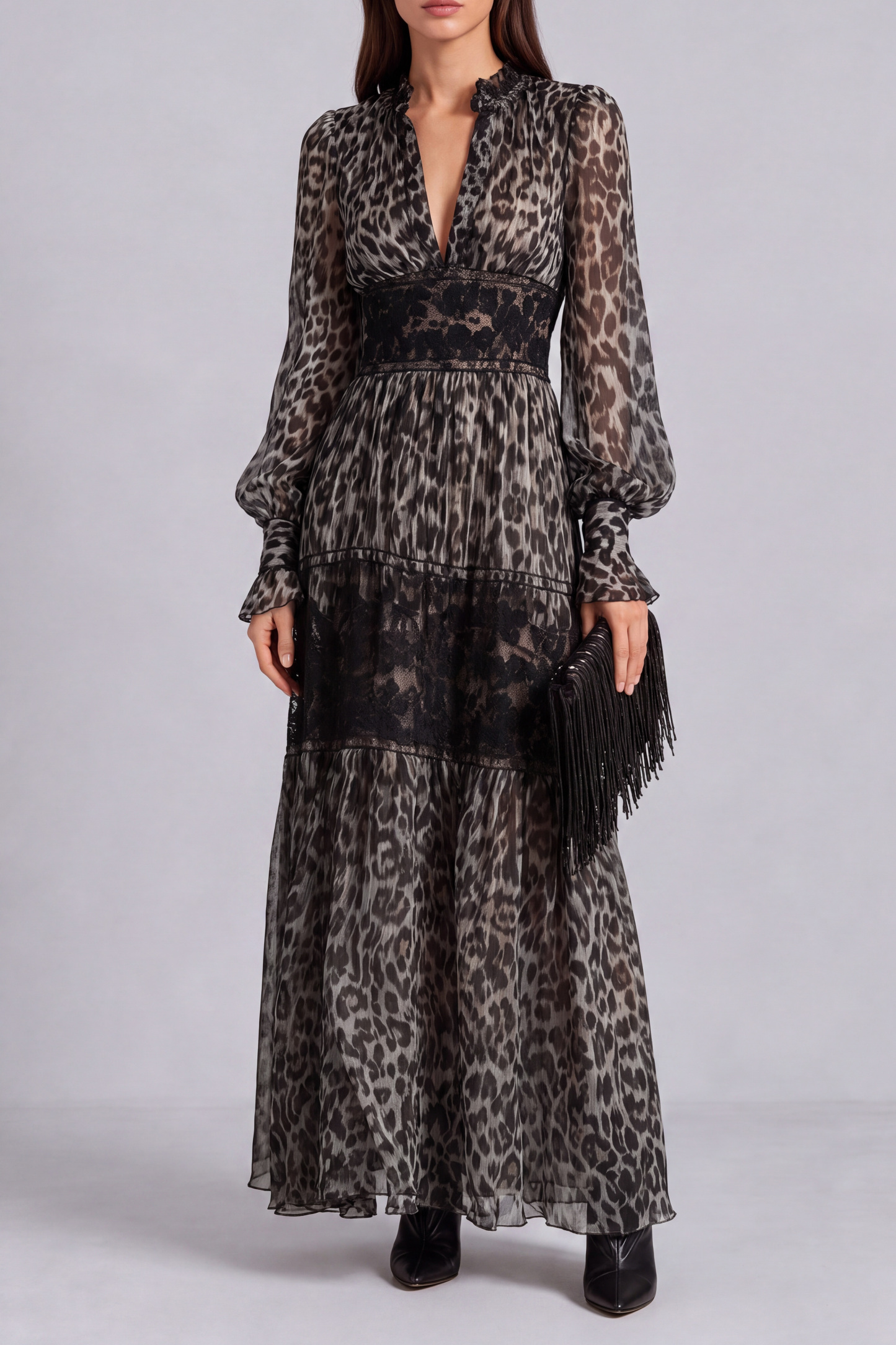 Avery Leopard Lace Chiffon Maxi Dress
