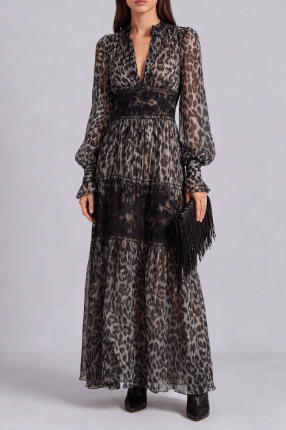 Avery Leopard Lace Chiffon Maxi Dress