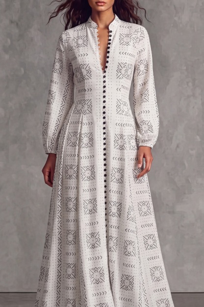 Esme Ethnic Print Button Maxi Dress