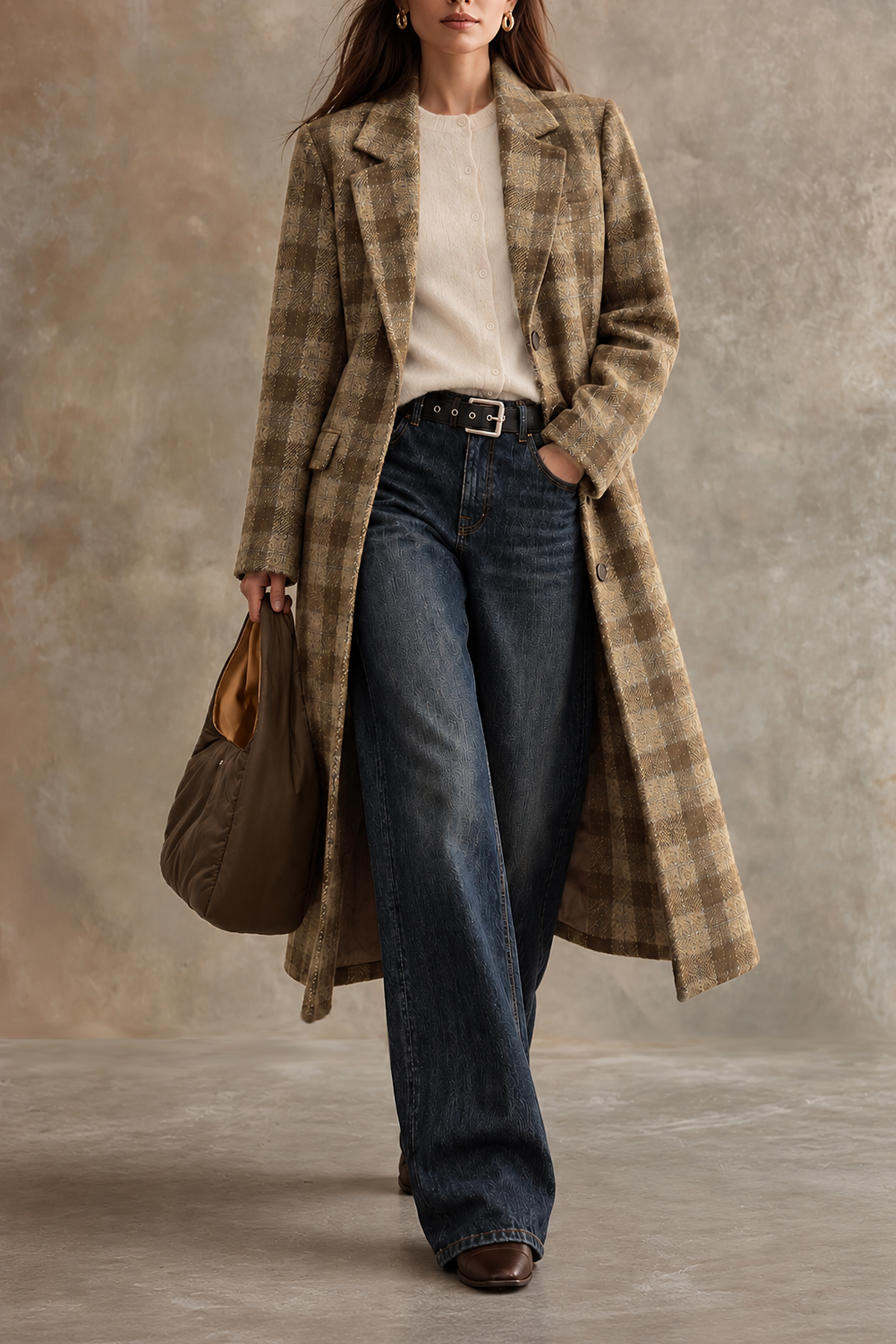 Eudora Lapel Collar Plaid Overcoat