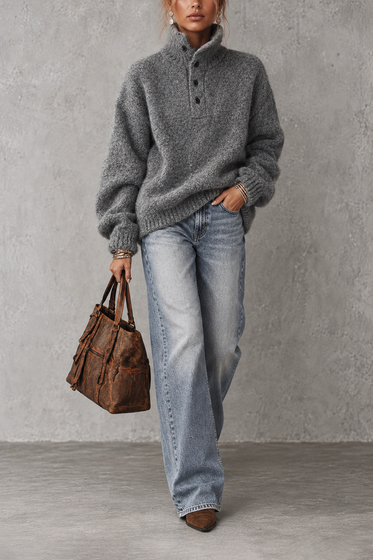 Saskia Lapel Collar Button Knit Top