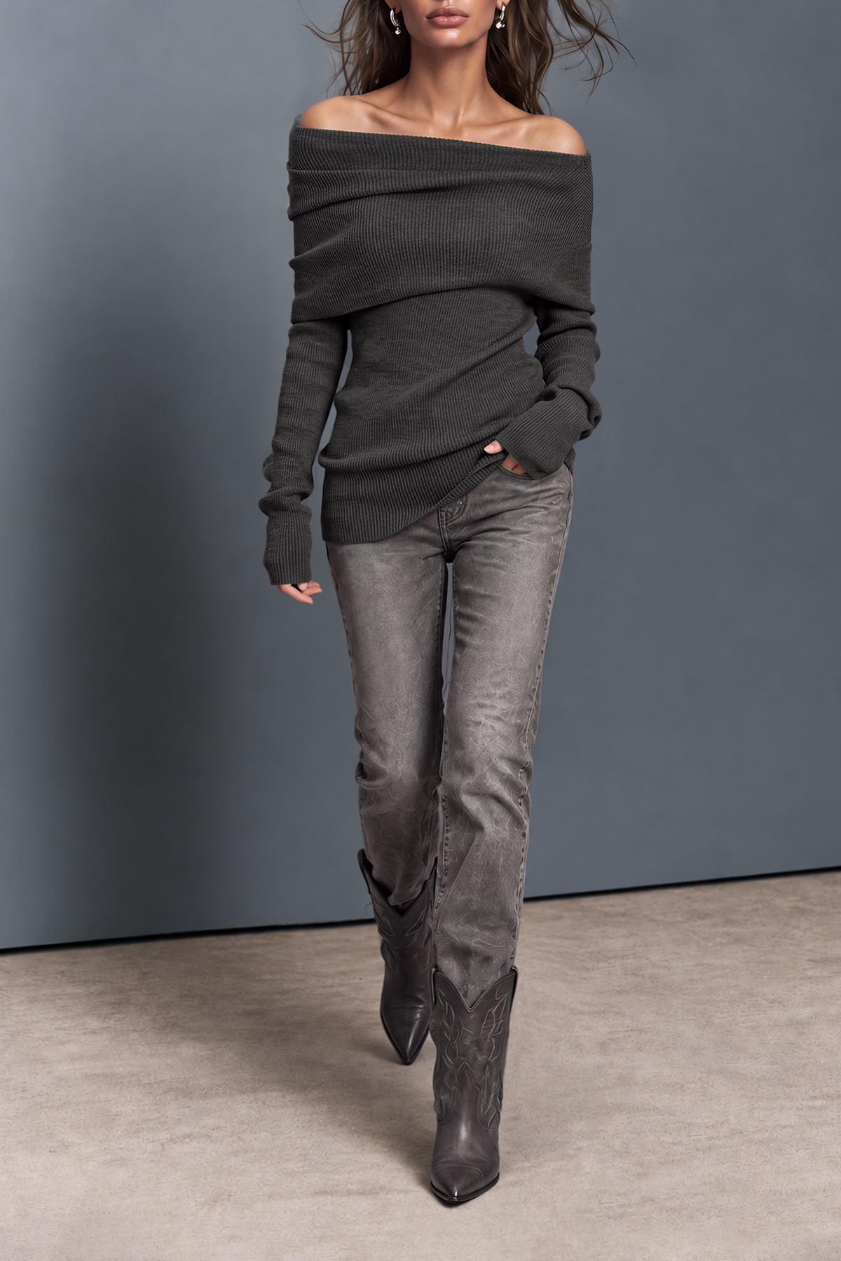 Nerys Off Shoulder Ruched Knit Top