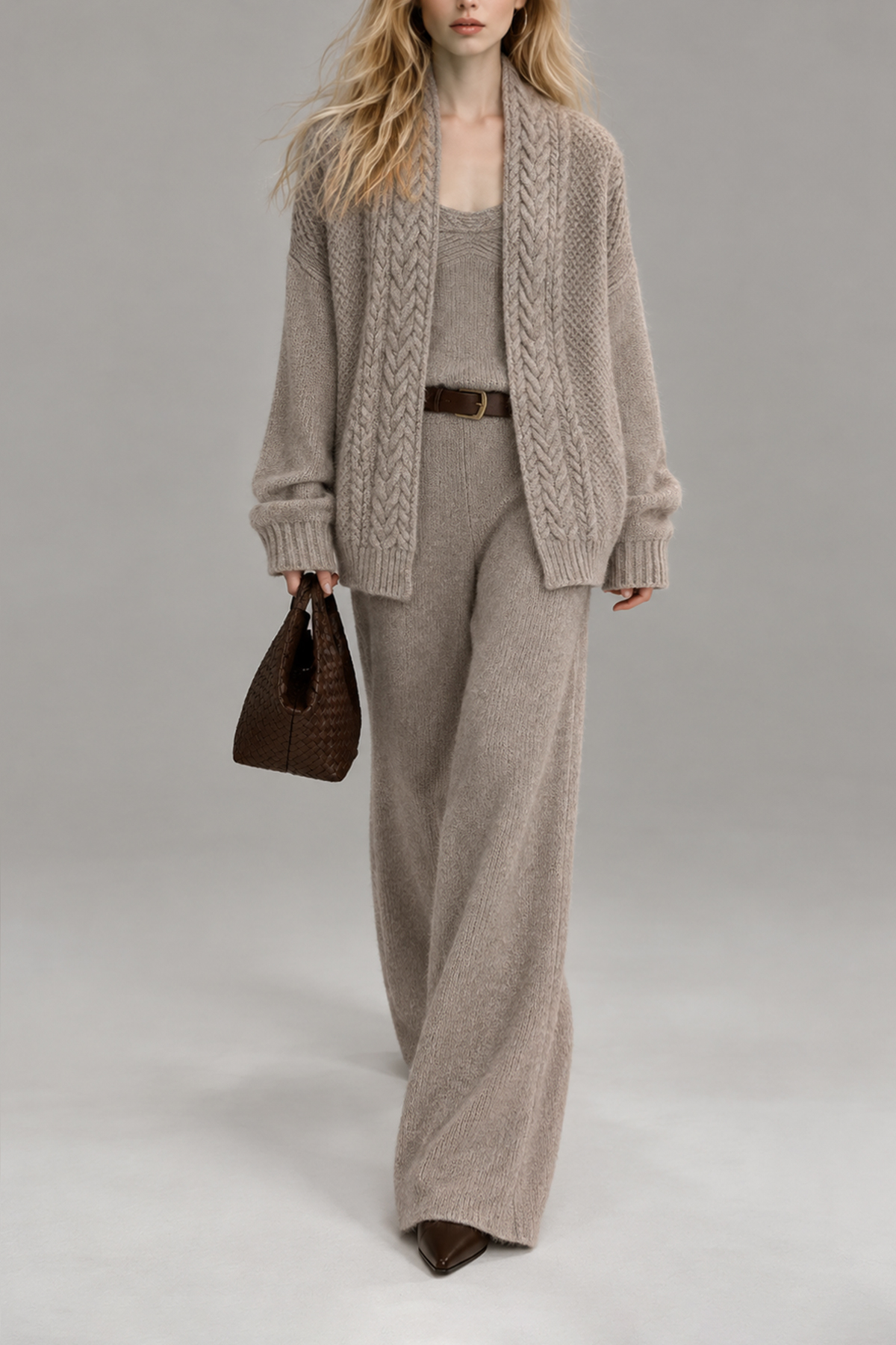 Undine Open Front Knit Flare Pants Set