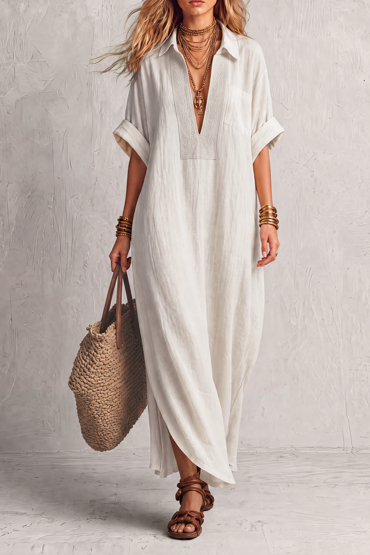  Zalisse Embroidery Shirt Maxi Dress 