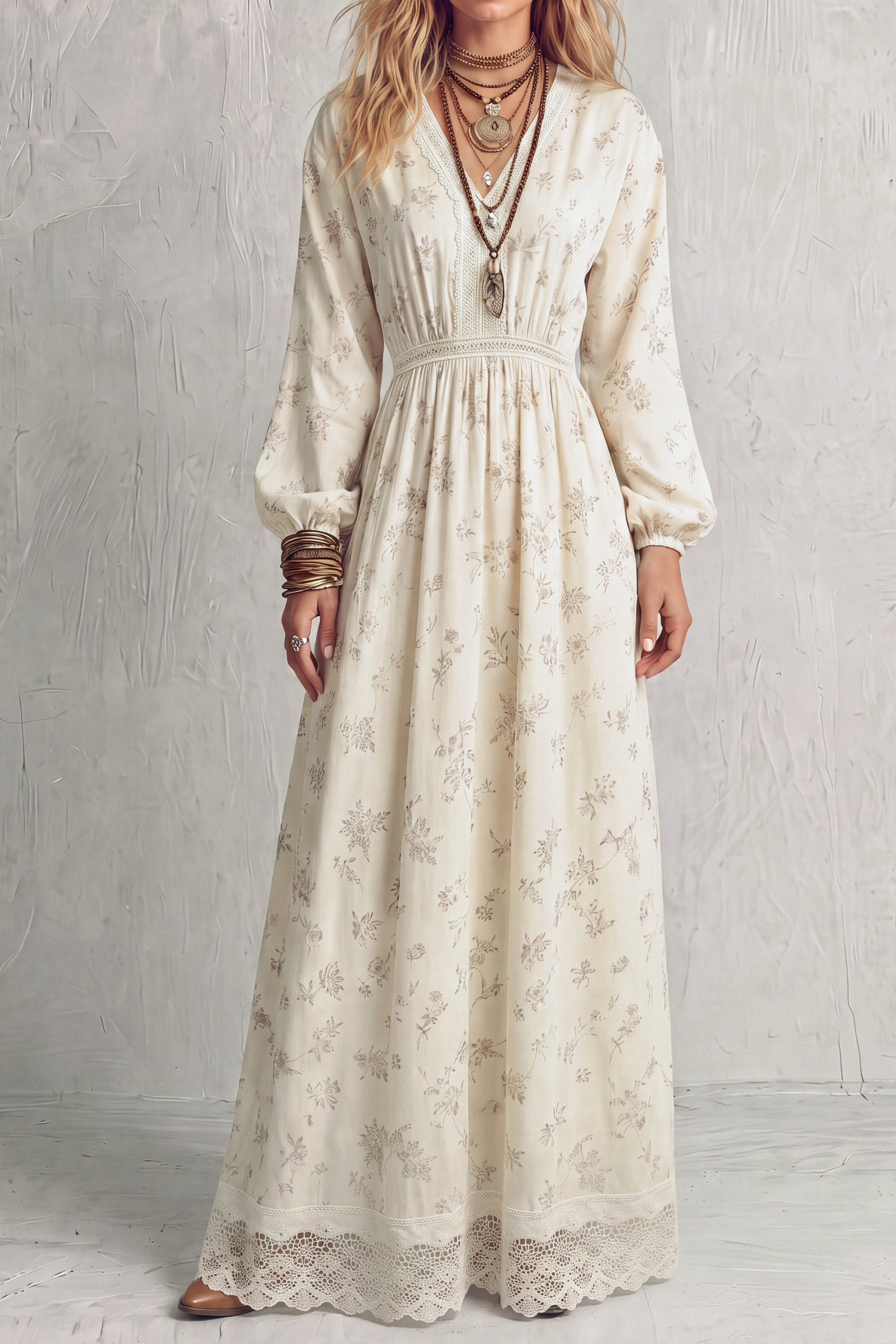 Camille Floral Lace Trim Maxi Dress