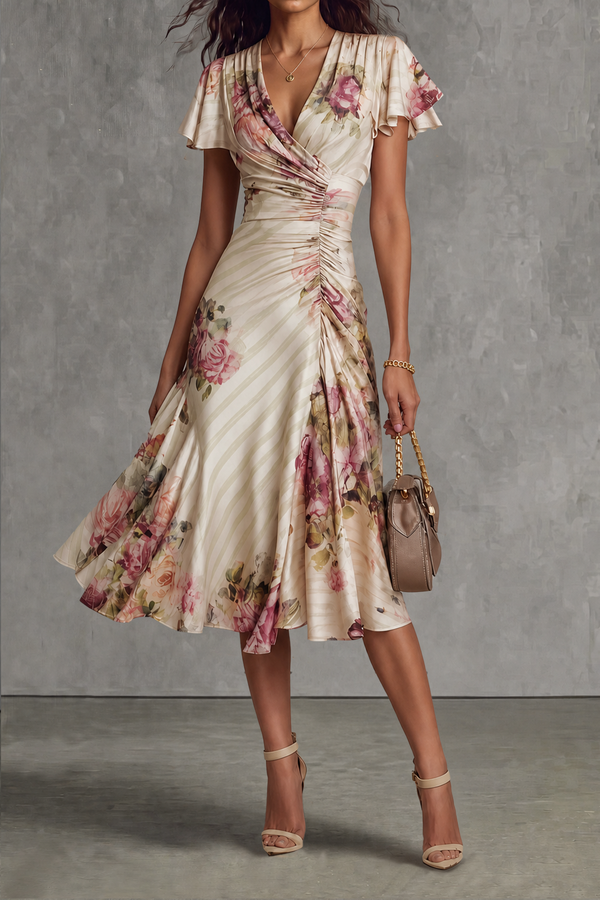 Langley Floral Ruched Midi Dress