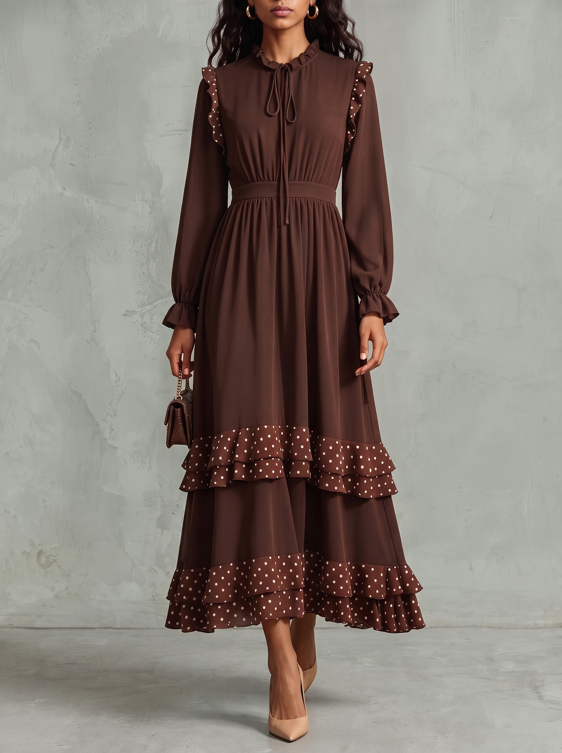 Cleo Polka Dot Ruffle Hem Maxi Dress