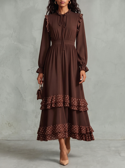Cleo Polka Dot Ruffle Hem Maxi Dress