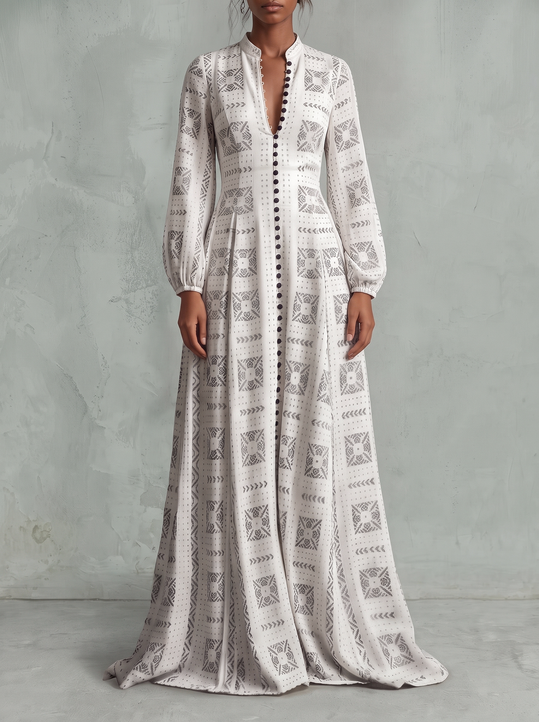 Esme Ethnic Print Button Maxi Dress