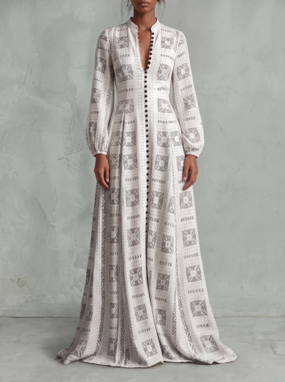 Esme Ethnic Print Button Maxi Dress