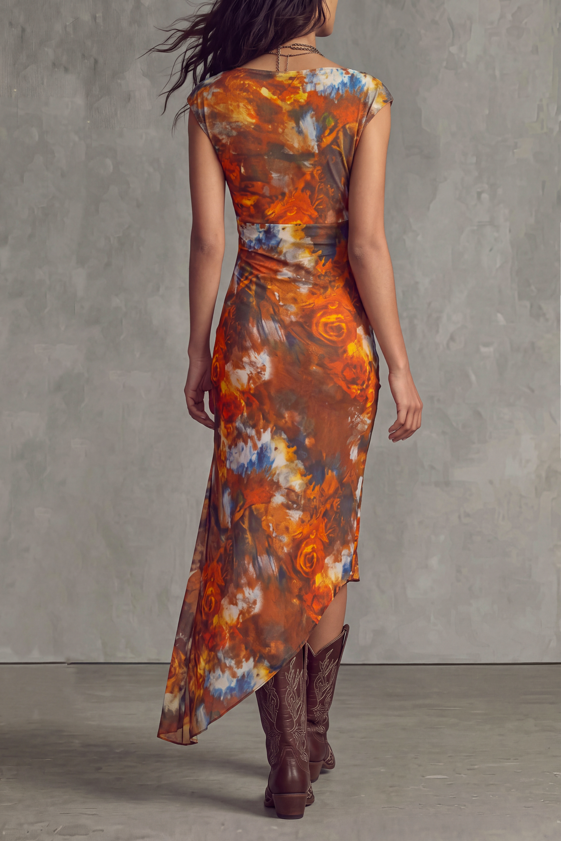 Hovaira V Neck Ruched Floral Midi Dress