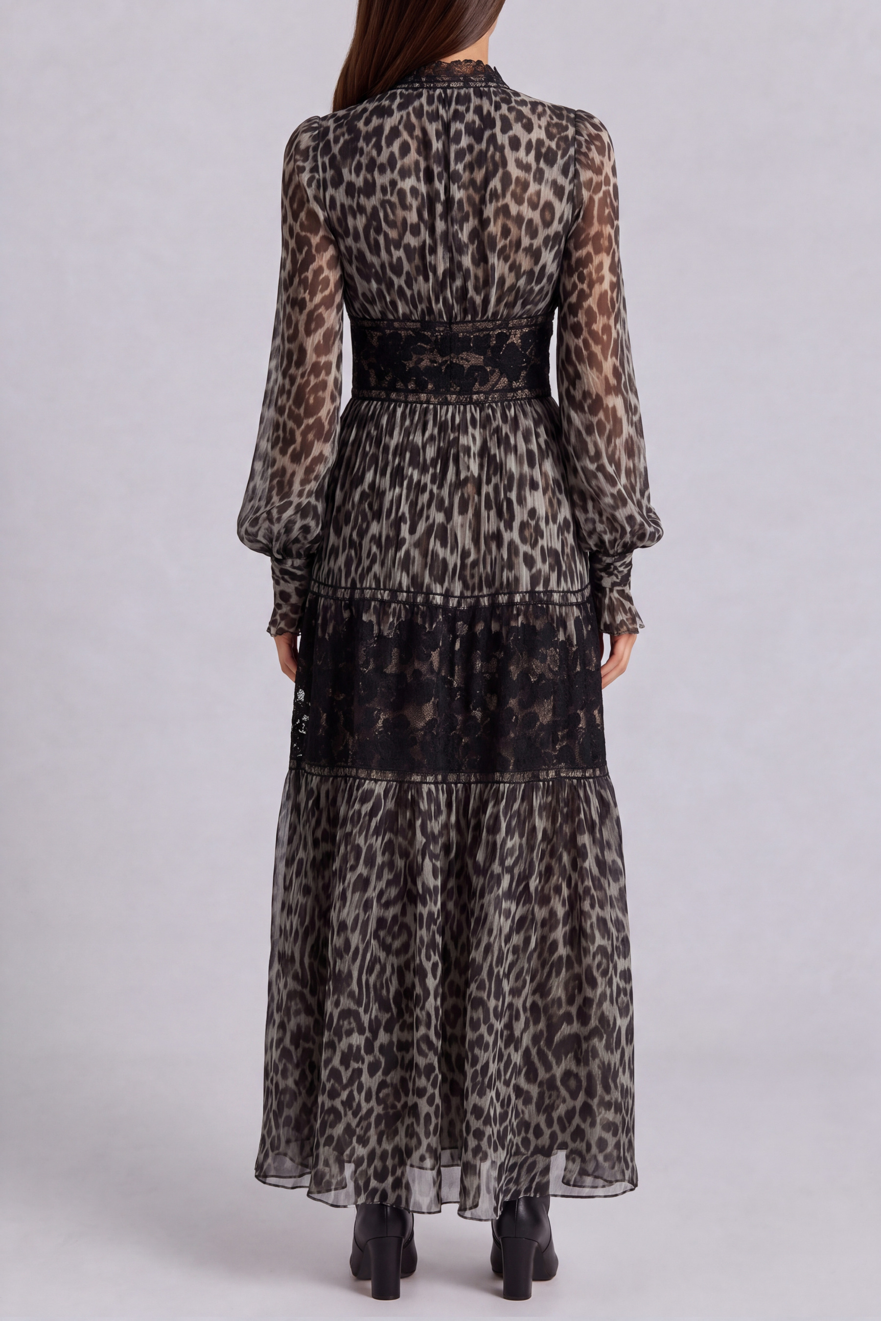 Avery Leopard Lace Chiffon Maxi Dress
