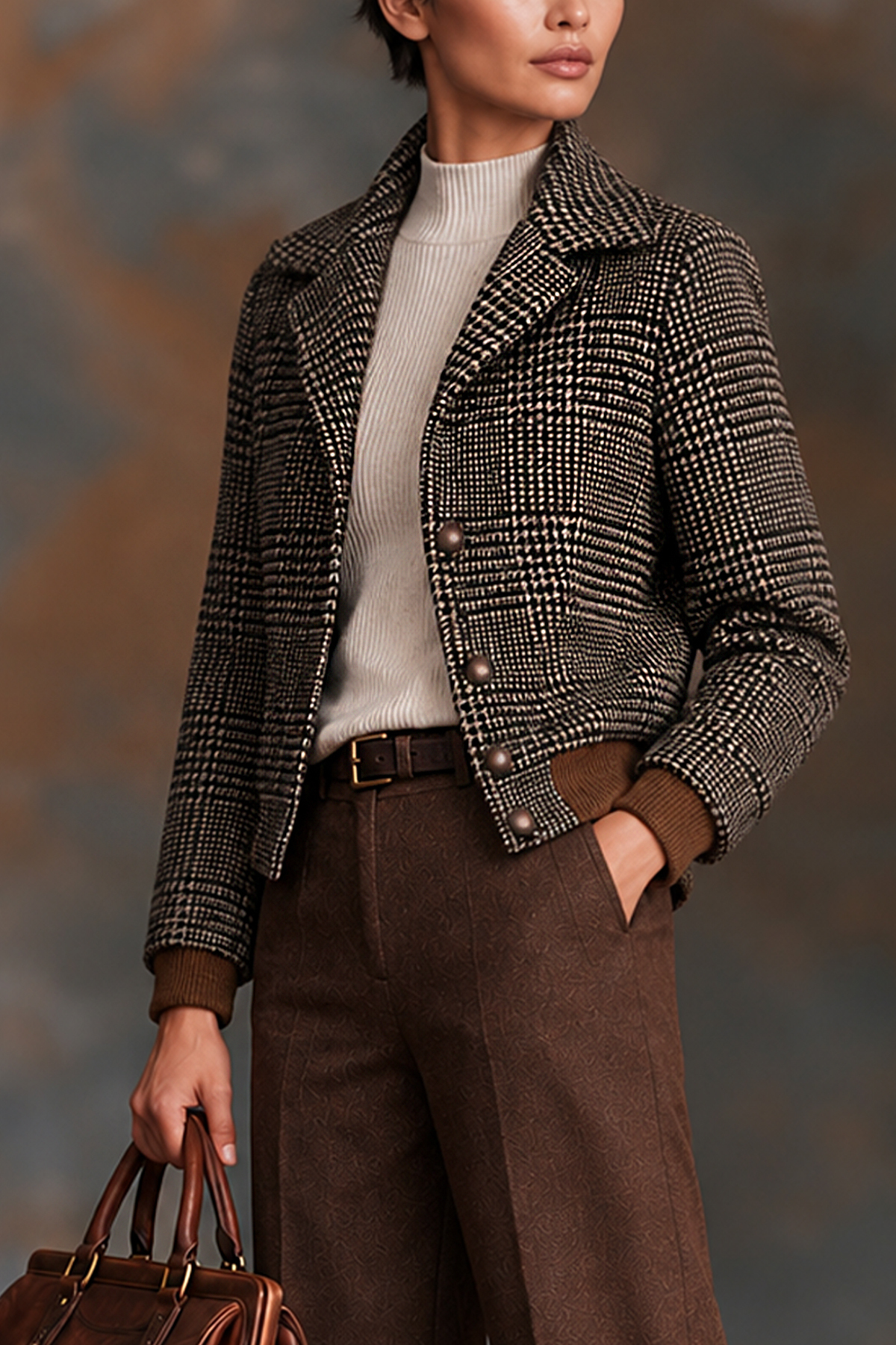 Cosima High Neck Plaid Button Coat