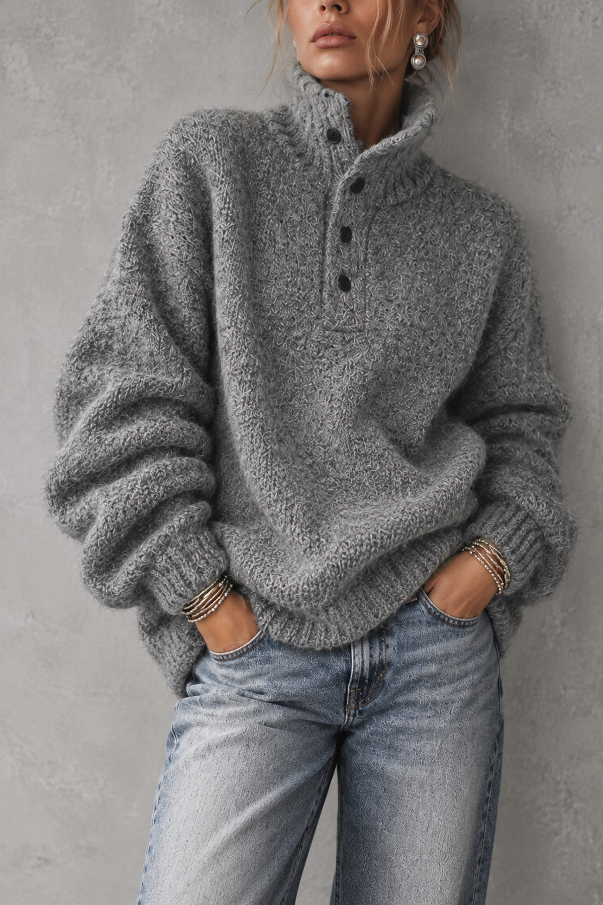 Saskia Lapel Collar Button Knit Top