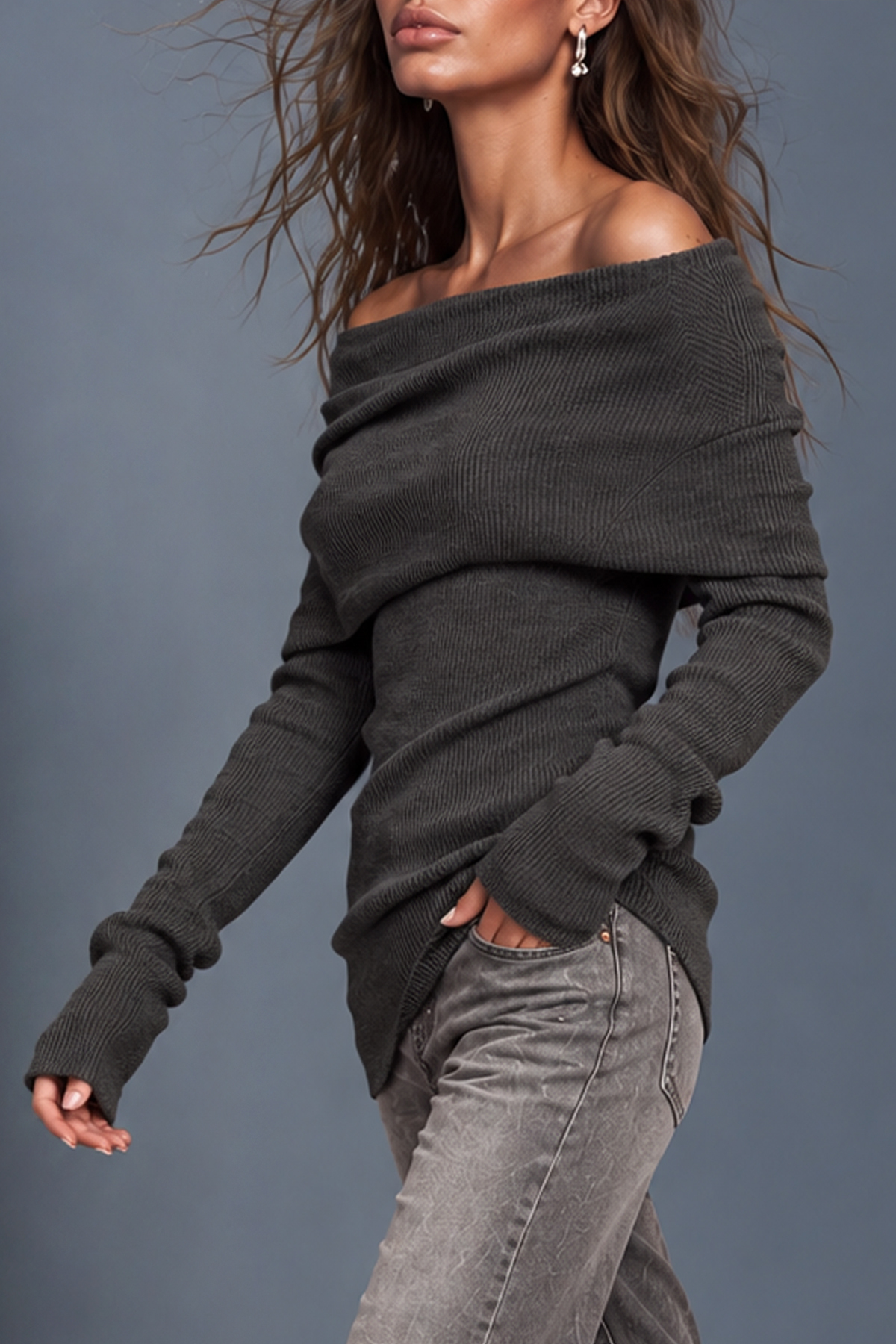 Nerys Off Shoulder Ruched Knit Top