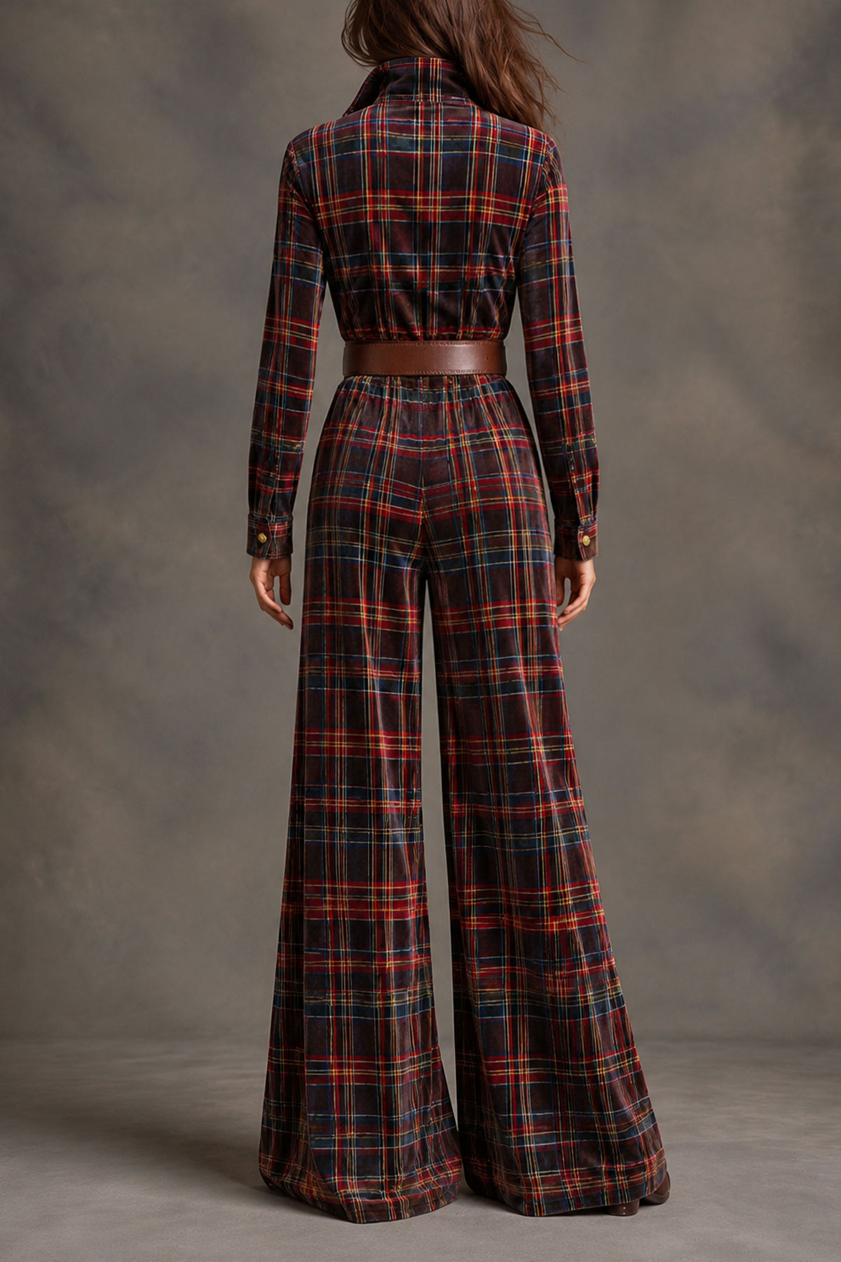 Dorothea Plaid Velvet Jumpsuit