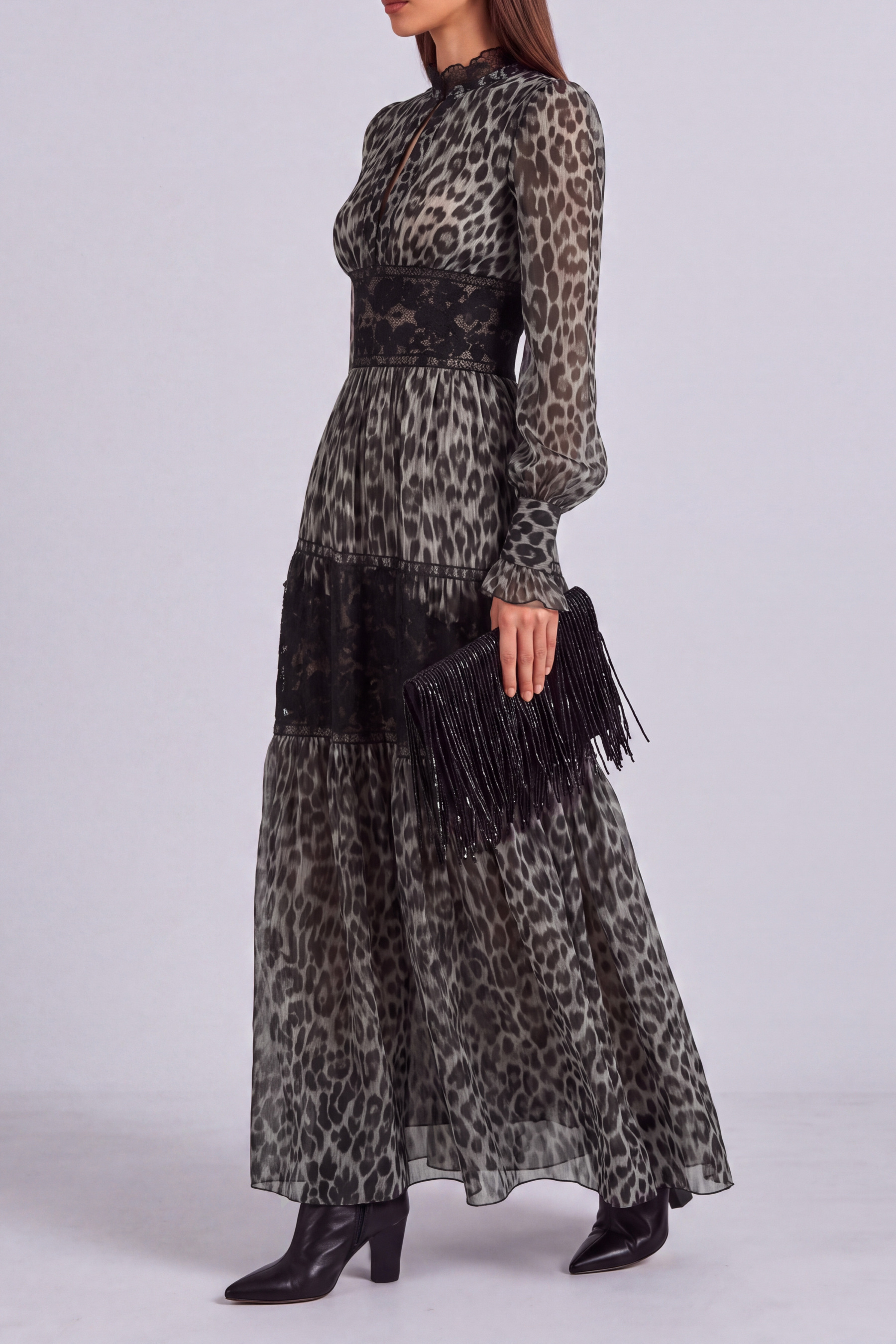 Avery Leopard Lace Chiffon Maxi Dress