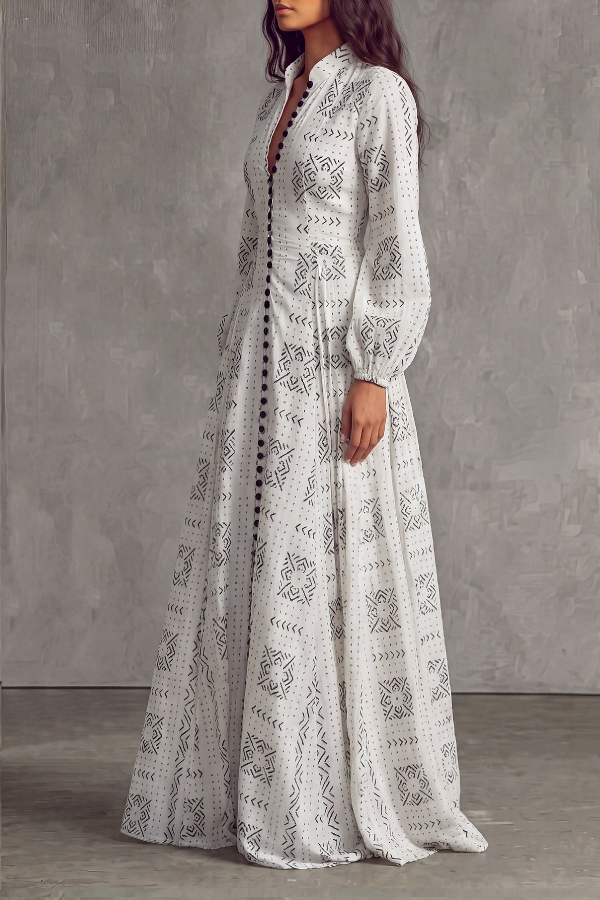 Esme Ethnic Print Button Maxi Dress