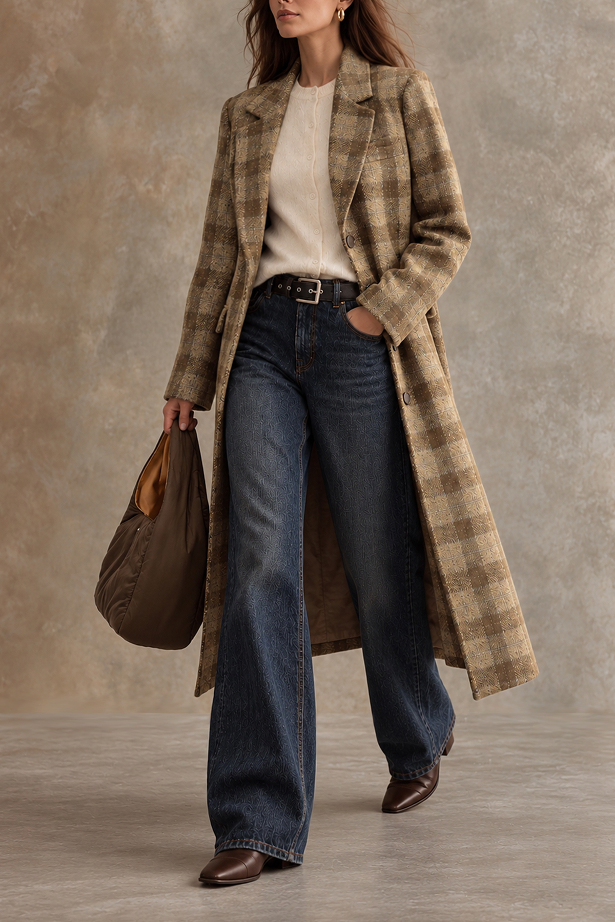 Eudora Lapel Collar Plaid Overcoat