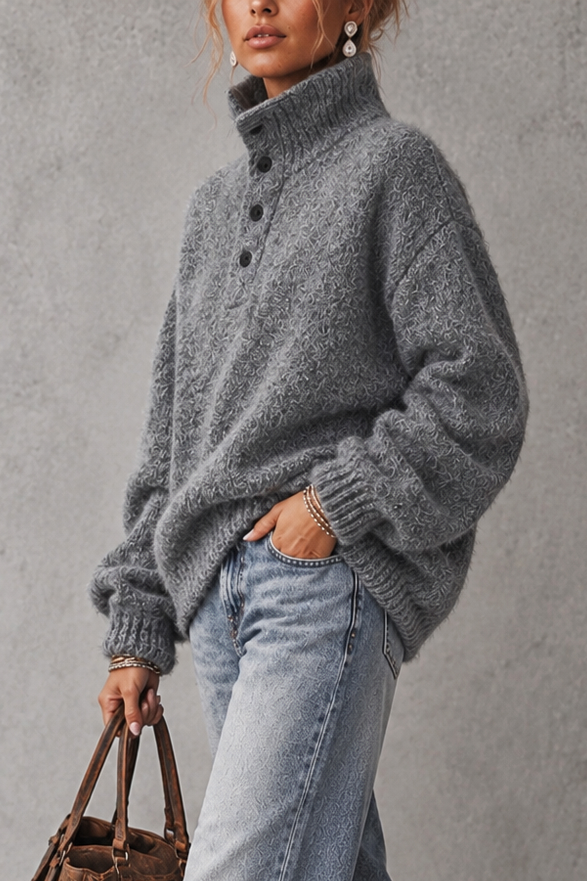 Saskia Lapel Collar Button Knit Top