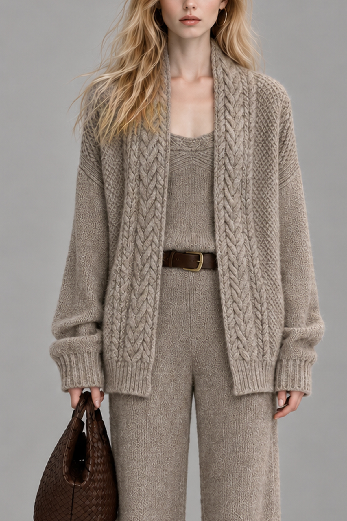 Undine Open Front Knit Flare Pants Set