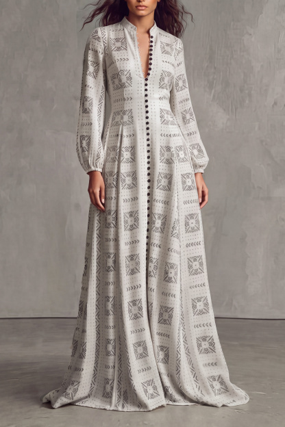 Esme Ethnic Print Button Maxi Dress