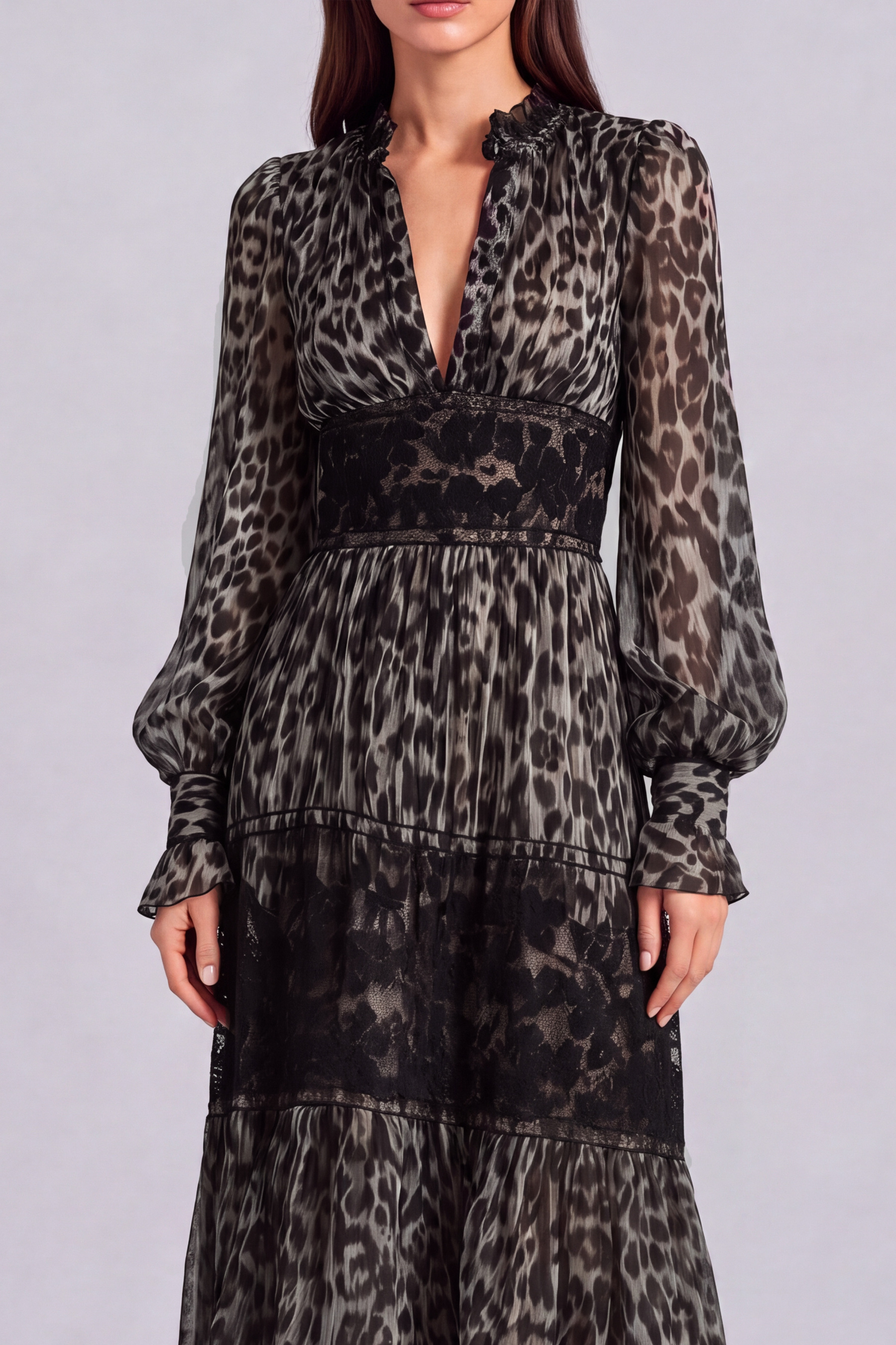 Avery Leopard Lace Chiffon Maxi Dress