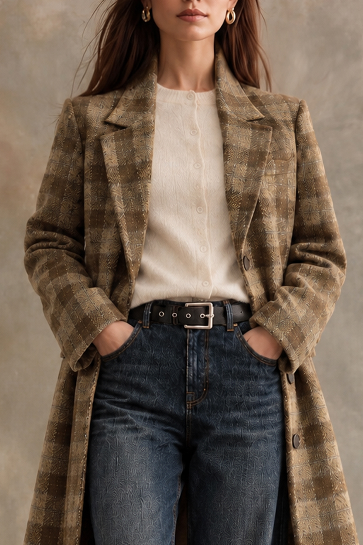 Eudora Lapel Collar Plaid Overcoat