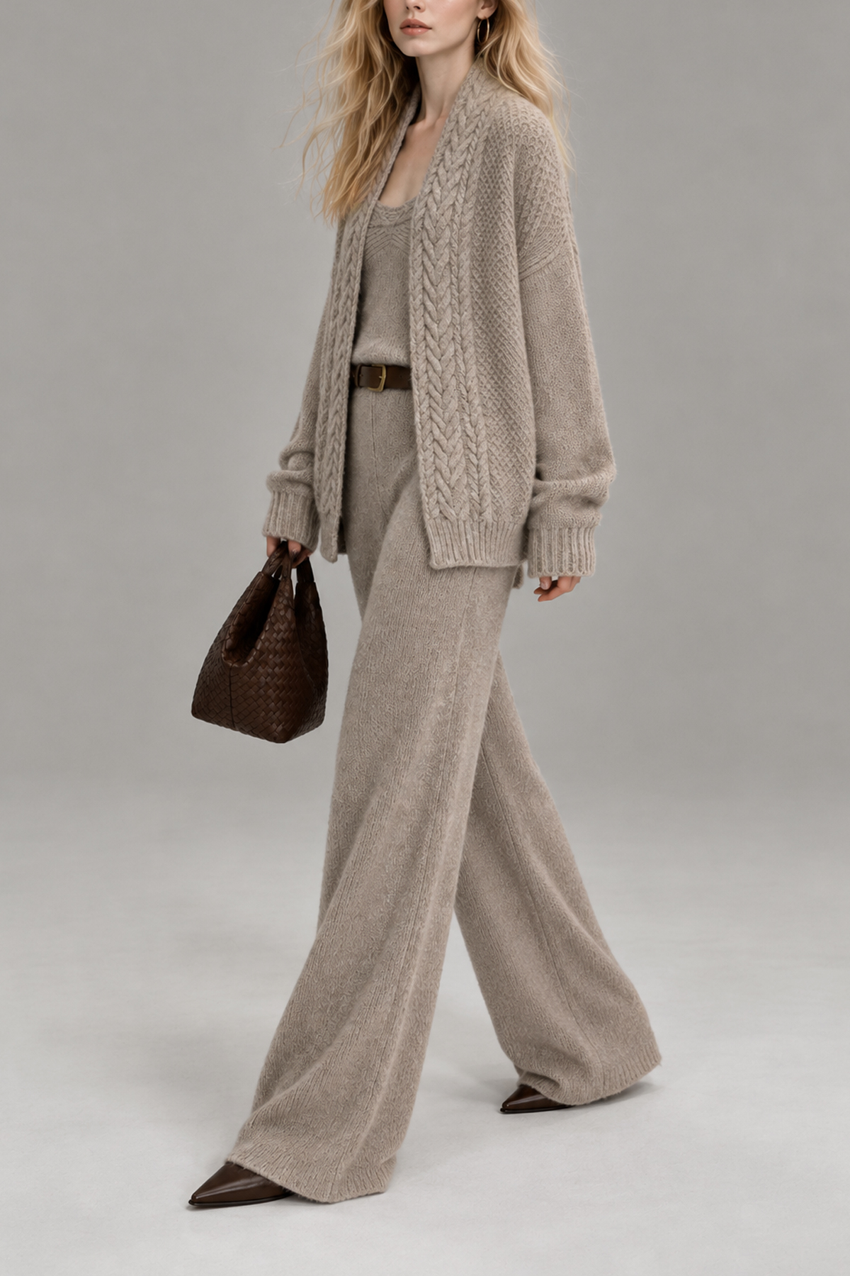 Undine Open Front Knit Flare Pants Set