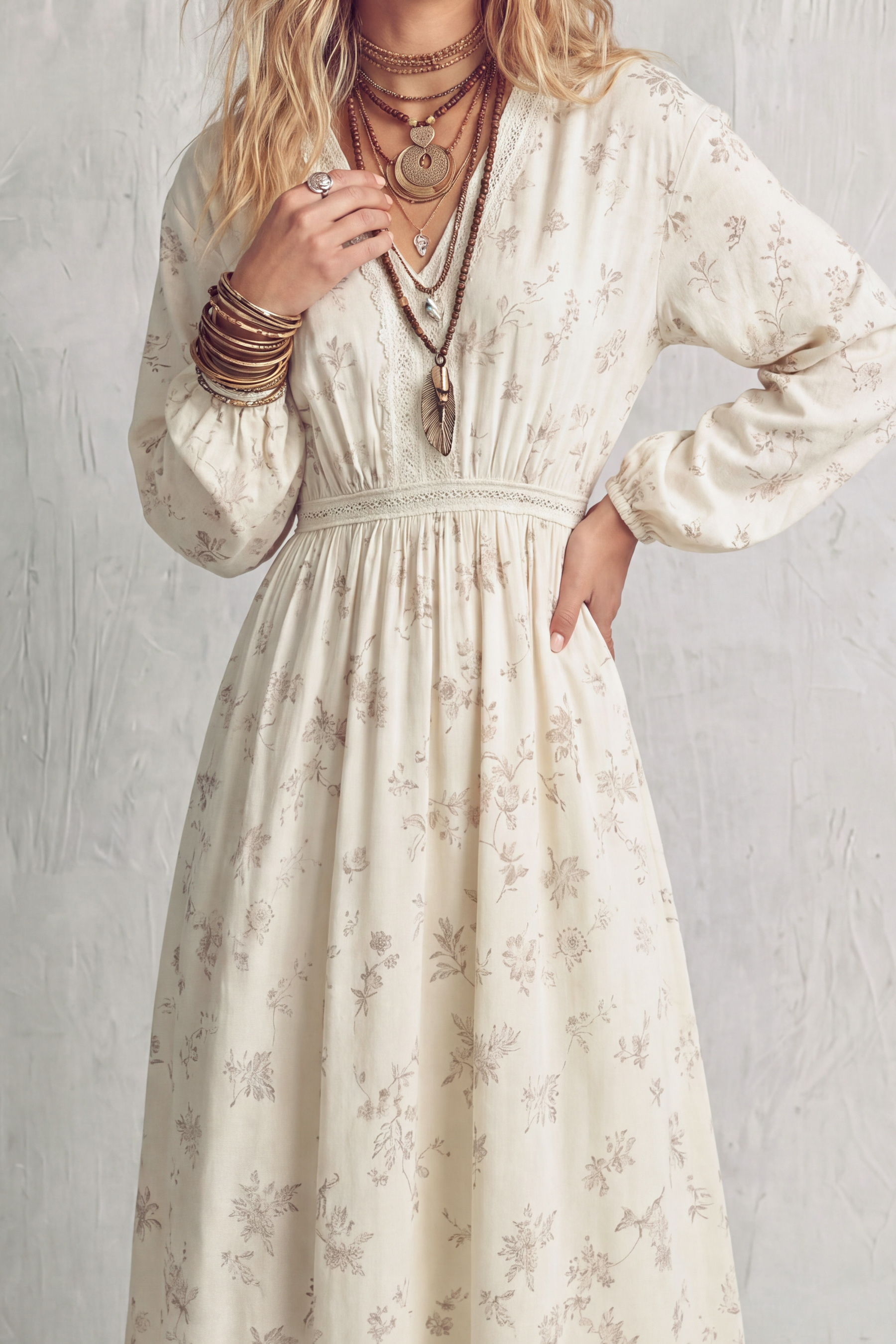 Camille Floral Lace Trim Maxi Dress