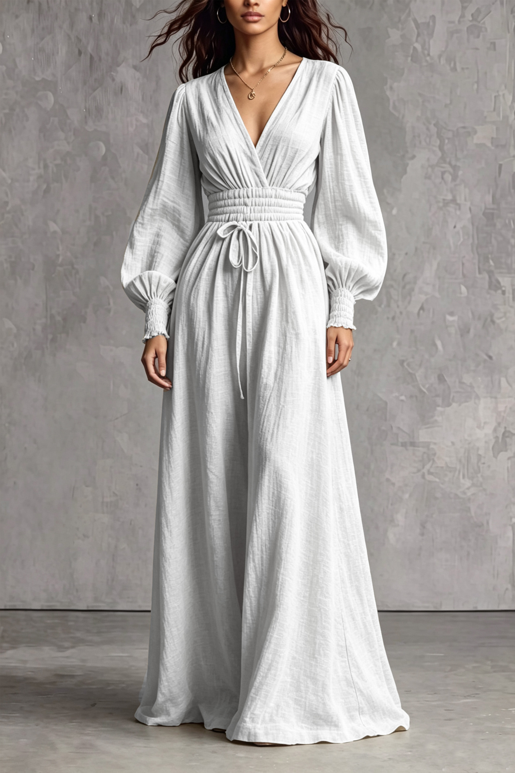 Leah V Neck Ruched Tie Up Maxi Dress
