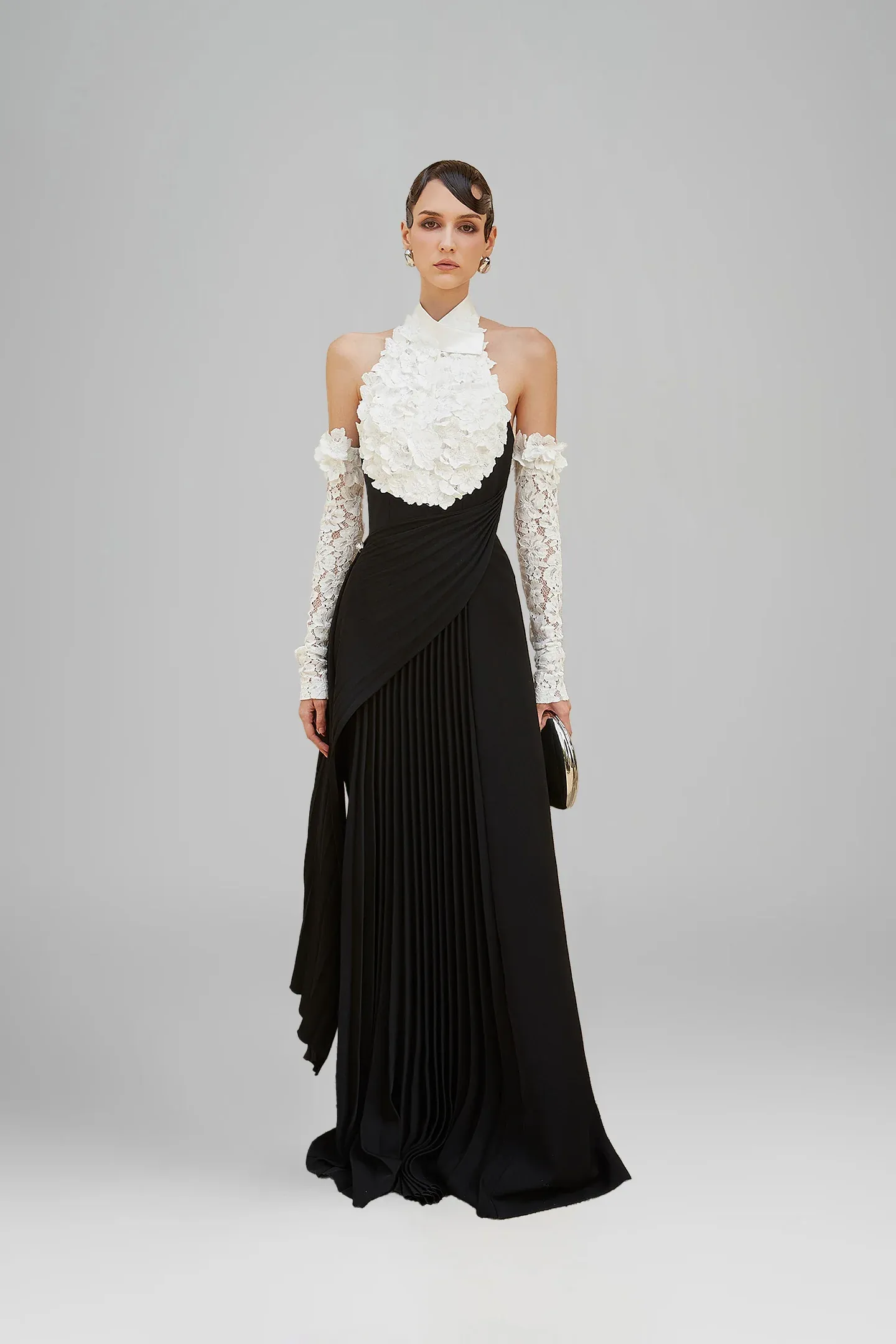 Liola Halterneck Flower Pleated Maxi Dress