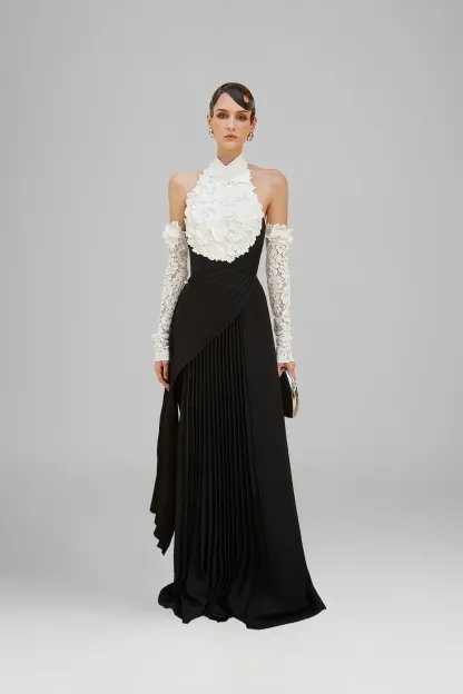 Liola Halterneck Flower Pleated Maxi Dress