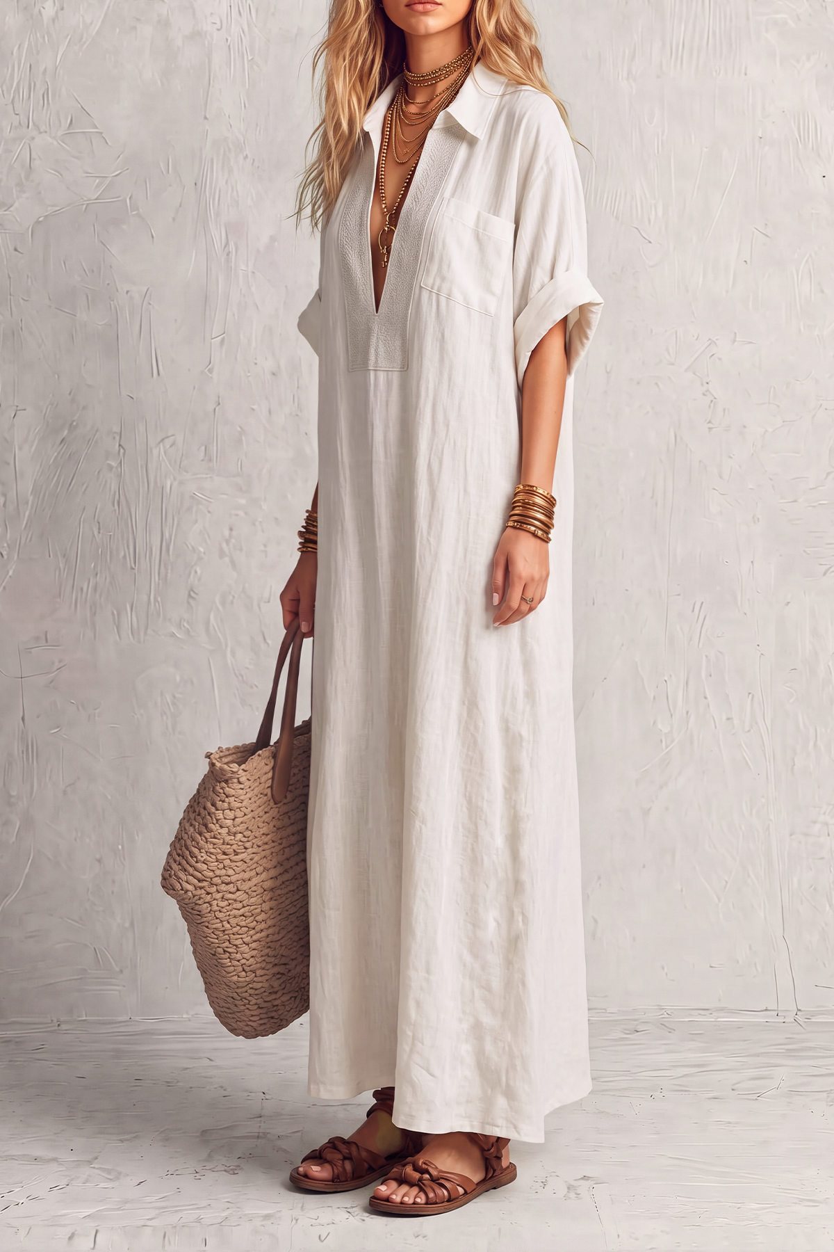  Zalisse Embroidery Shirt Maxi Dress 