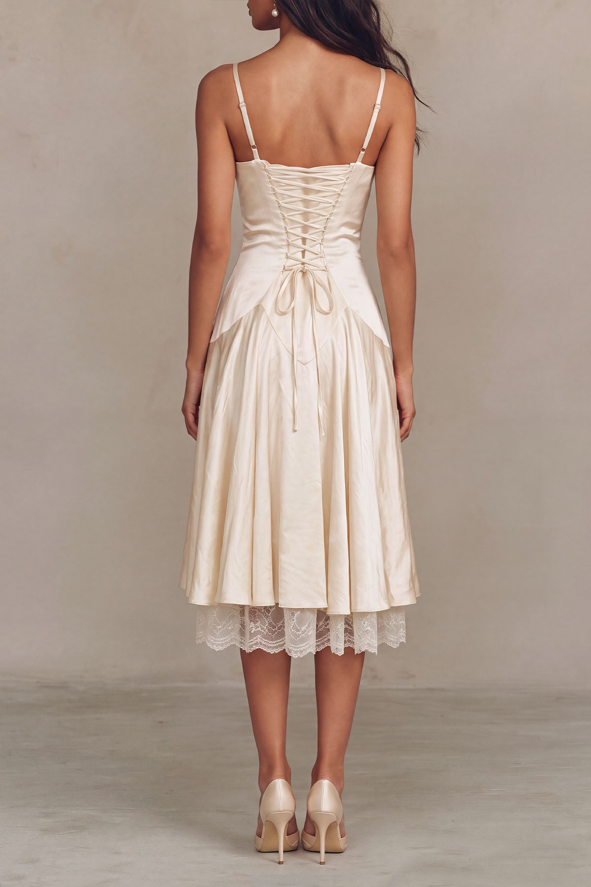 Adriana Spaghetti Lace Up Midi Dress