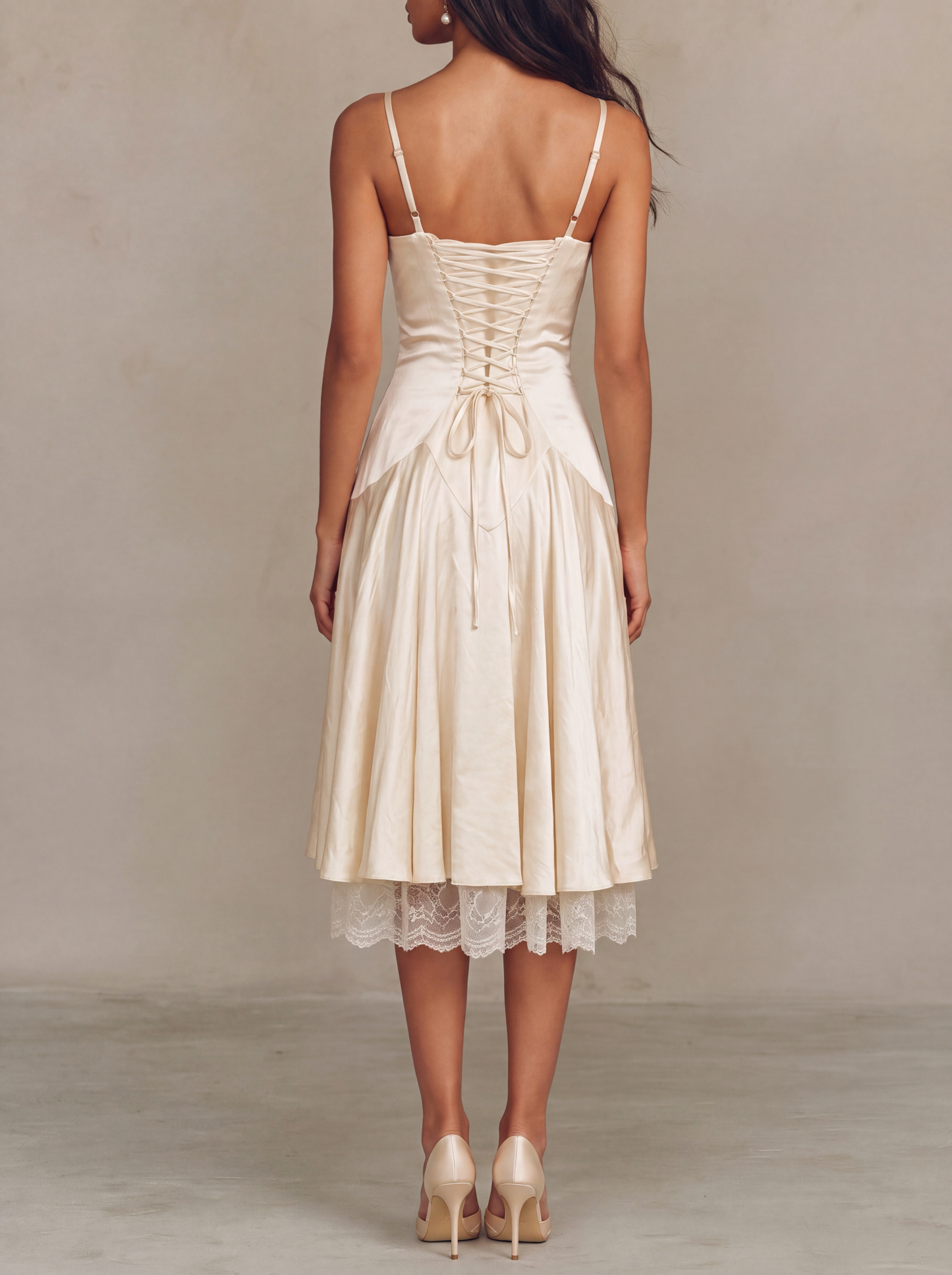 Adriana Spaghetti Lace Up Midi Dress