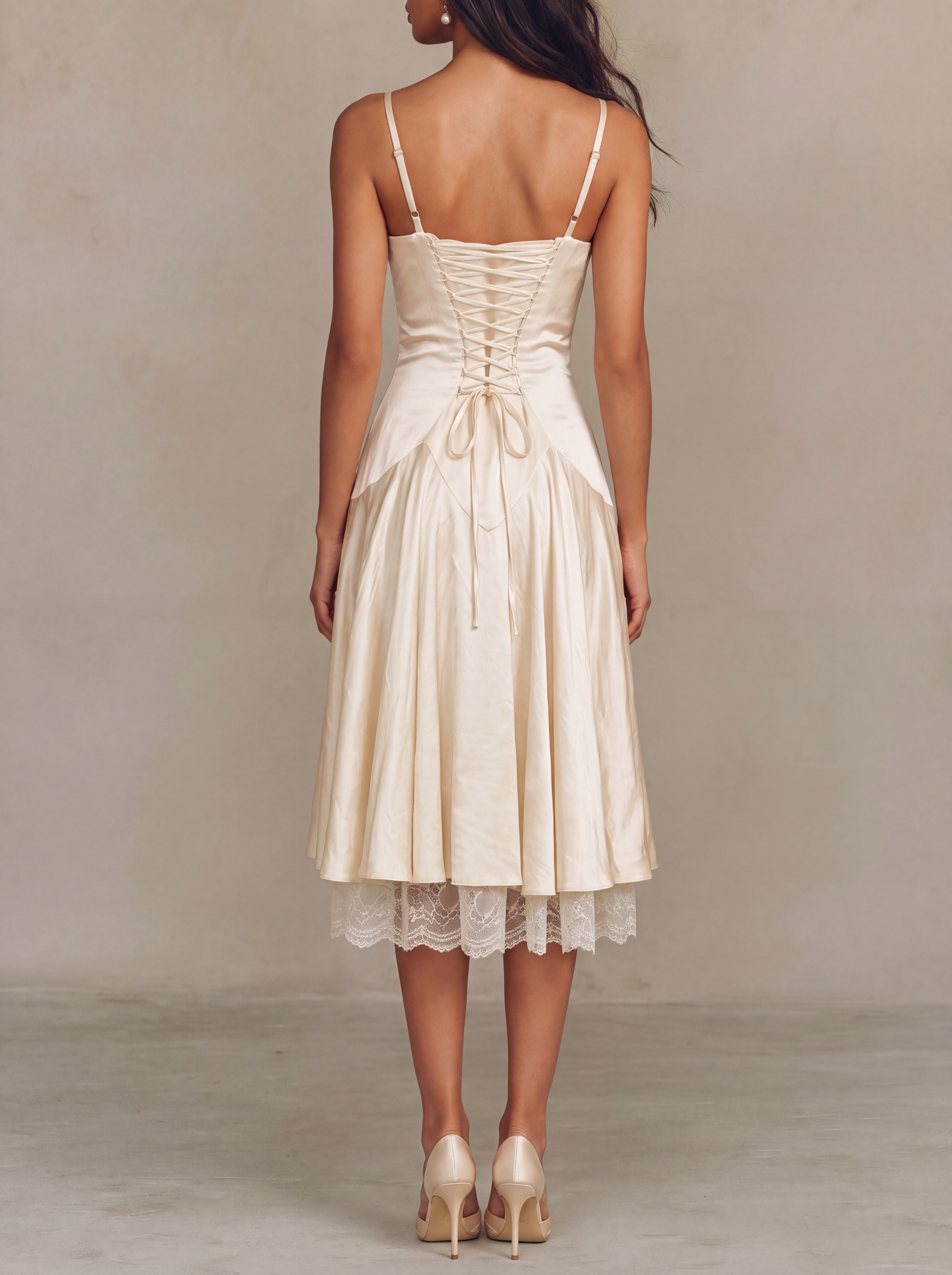 Adriana Spaghetti Lace Up Midi Dress
