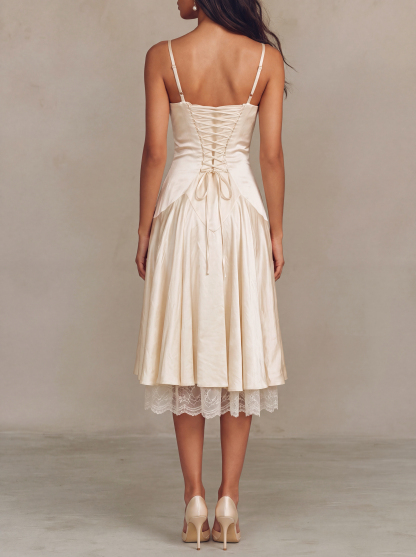 Adriana Spaghetti Lace Up Midi Dress
