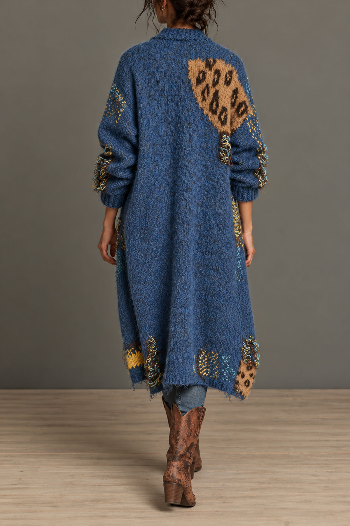 Abilene Print Button Fringe Knit Coat
