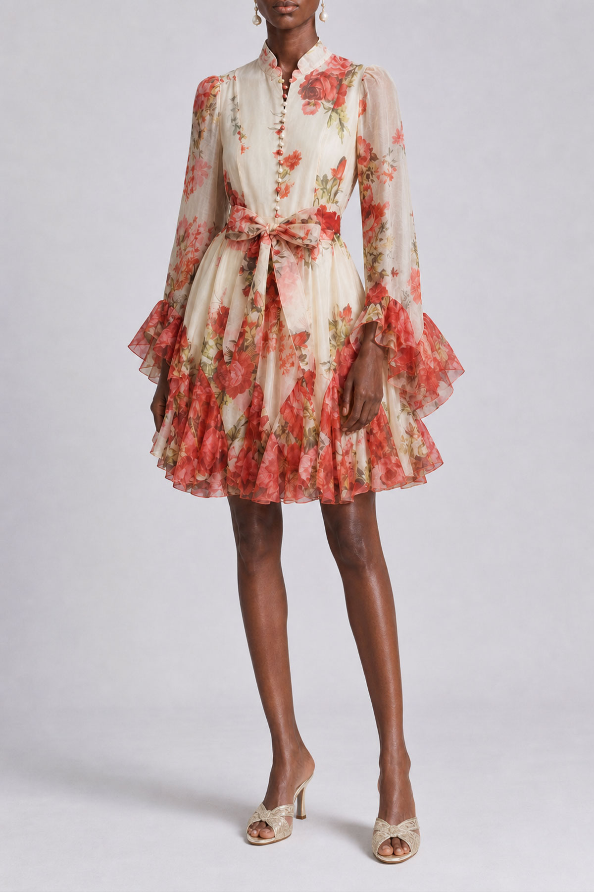 Ada Bow Self Tie Flower Midi Dress