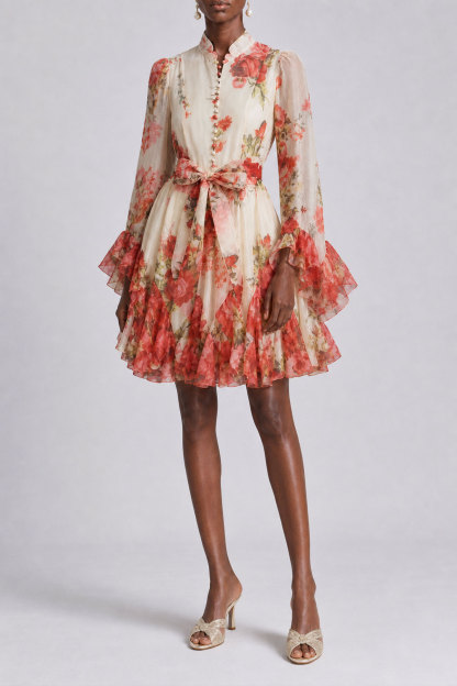 Ada Bow Self Tie Flower Midi Dress