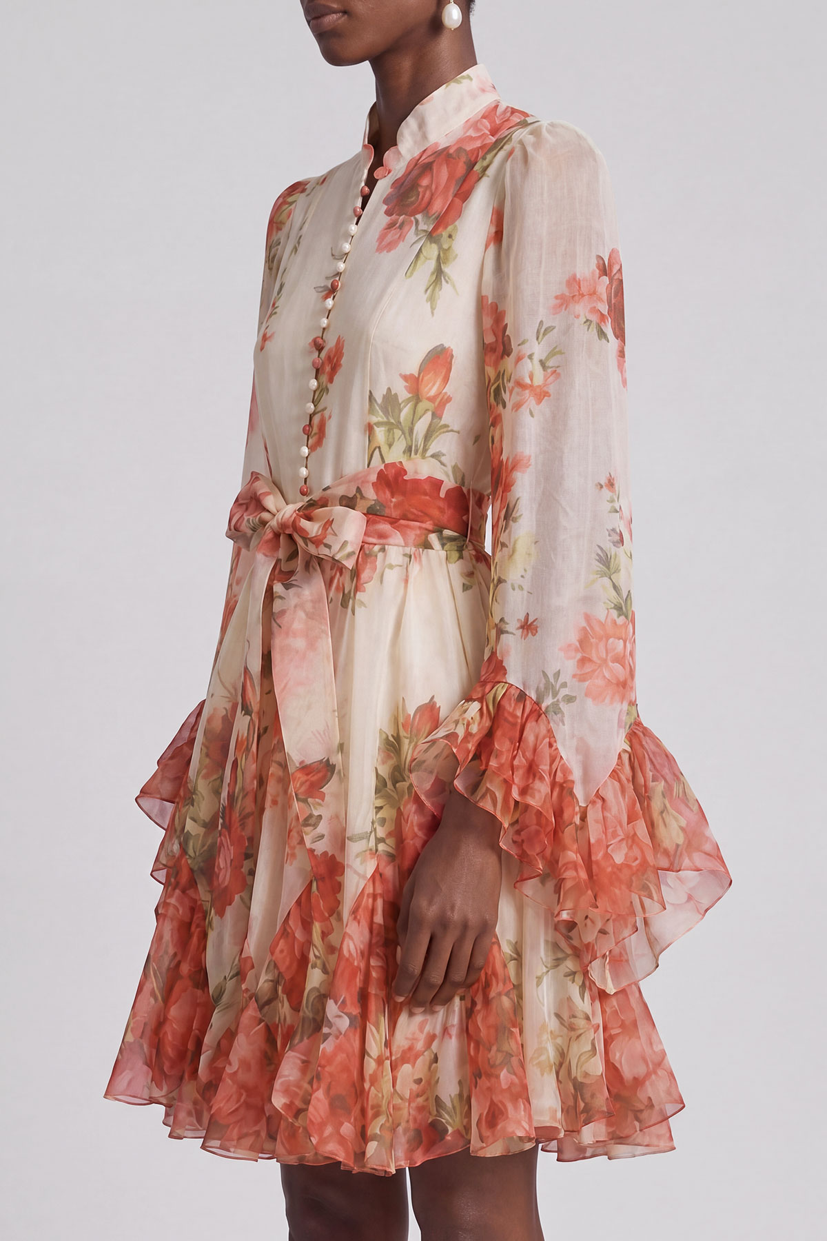 Ada Bow Self Tie Flower Midi Dress