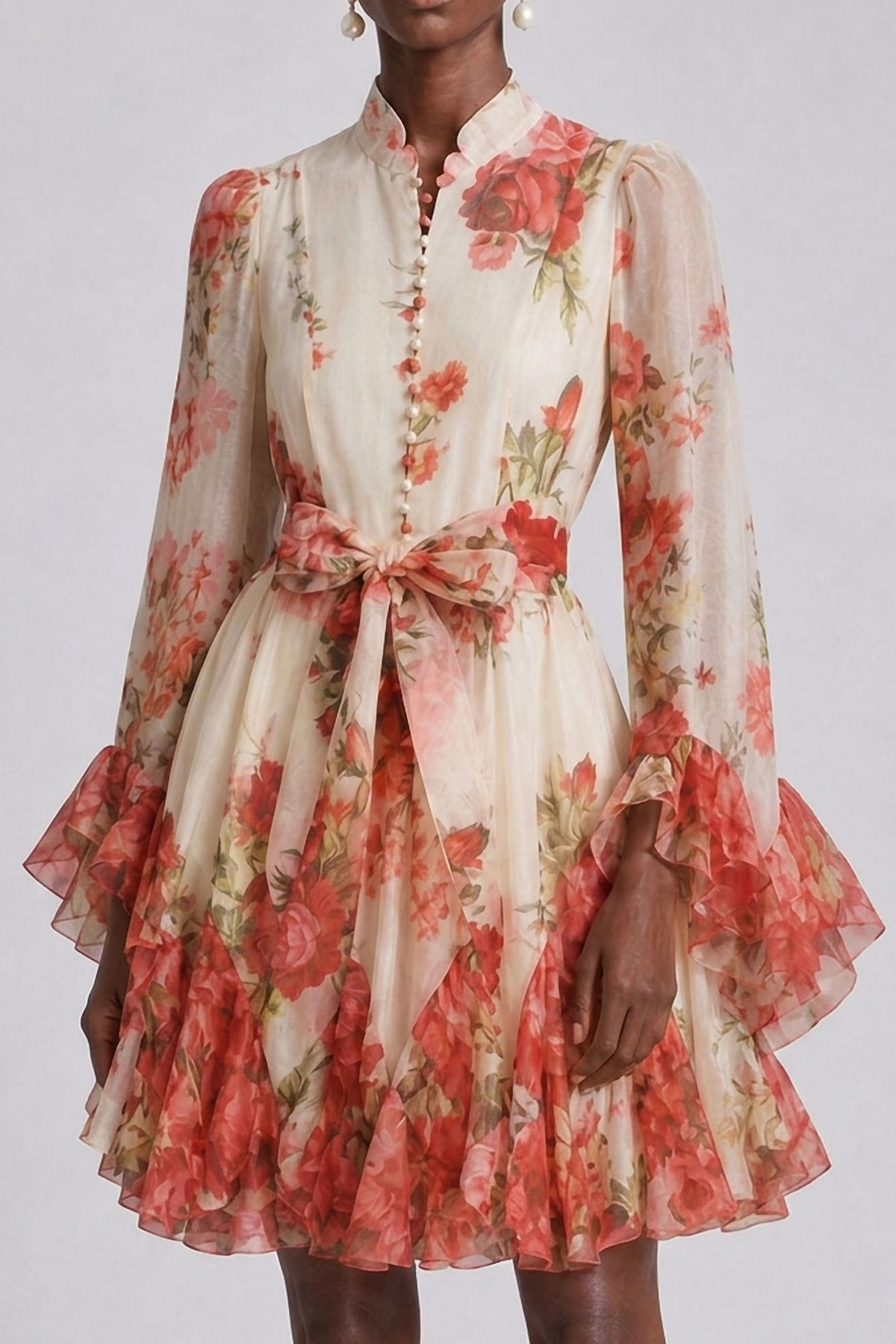 Ada Bow Self Tie Flower Midi Dress