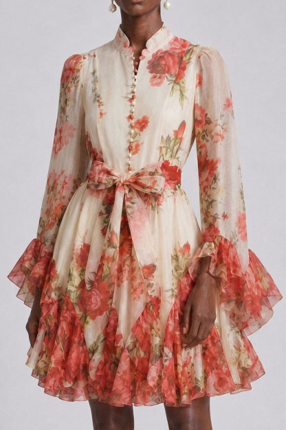 Ada Bow Self Tie Flower Midi Dress