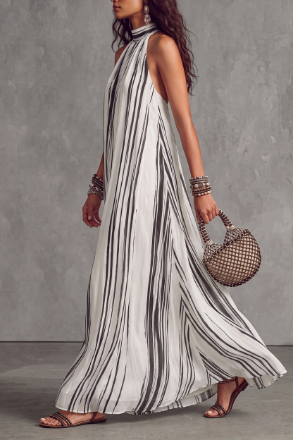 Adrevia Halter Neck Stripe Maxi Dress