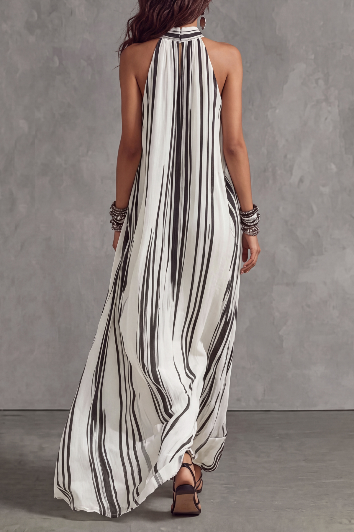 Adrevia Halter Neck Stripe Maxi Dress
