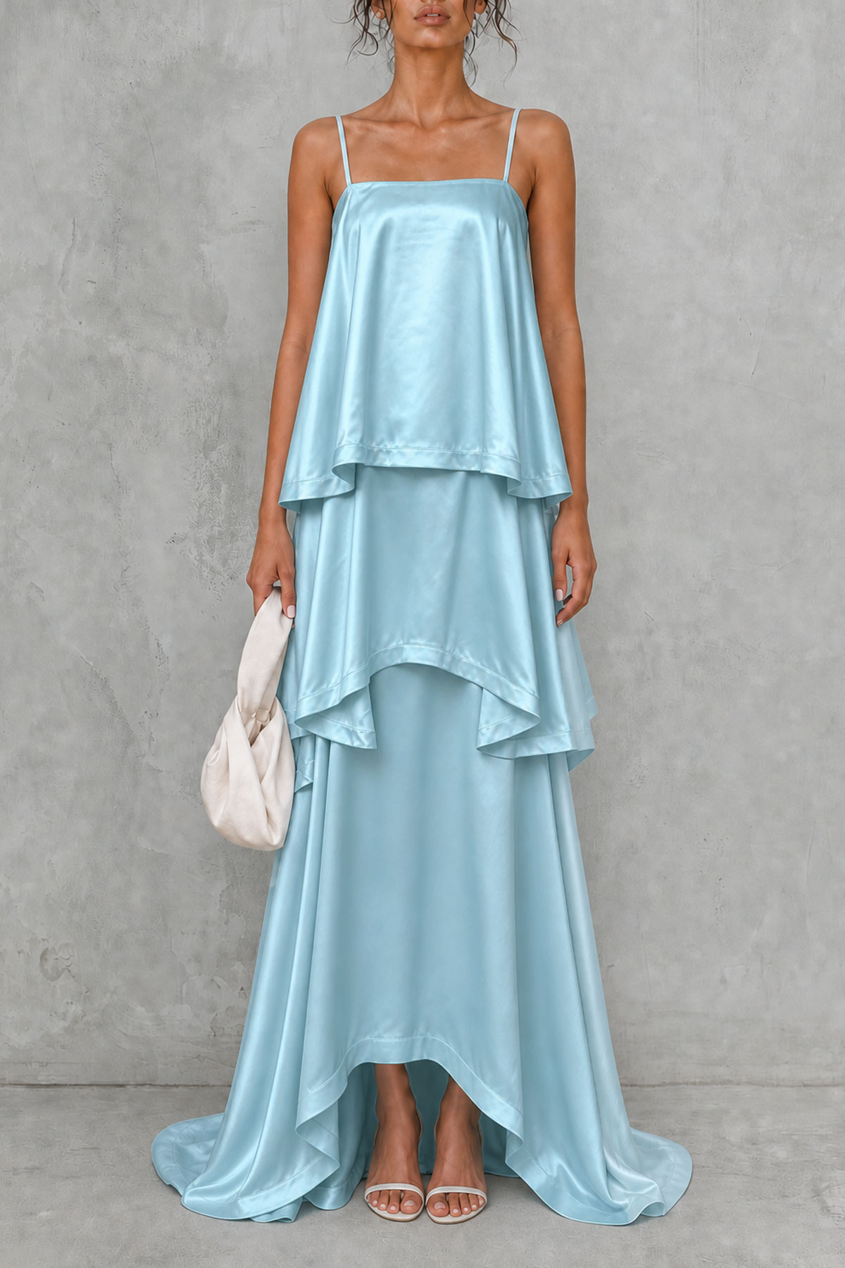 Adria Spaghetti Layer Maxi Dress In Blue